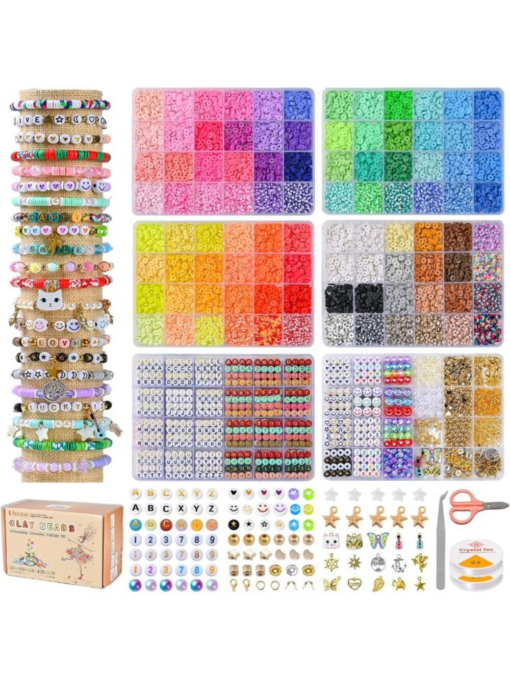 DIY Friendship Bracelet Making Kit - 16888 Pcs, 96 Colors Polymer Clay & Letter